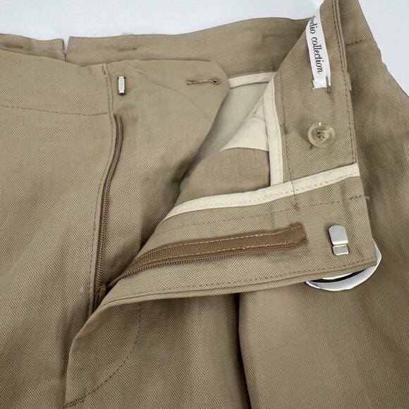 Zara Studio Collection Linen Blend Trouser Pant Womens 30 Tan Pleated High Waist - Picture 10 of 13